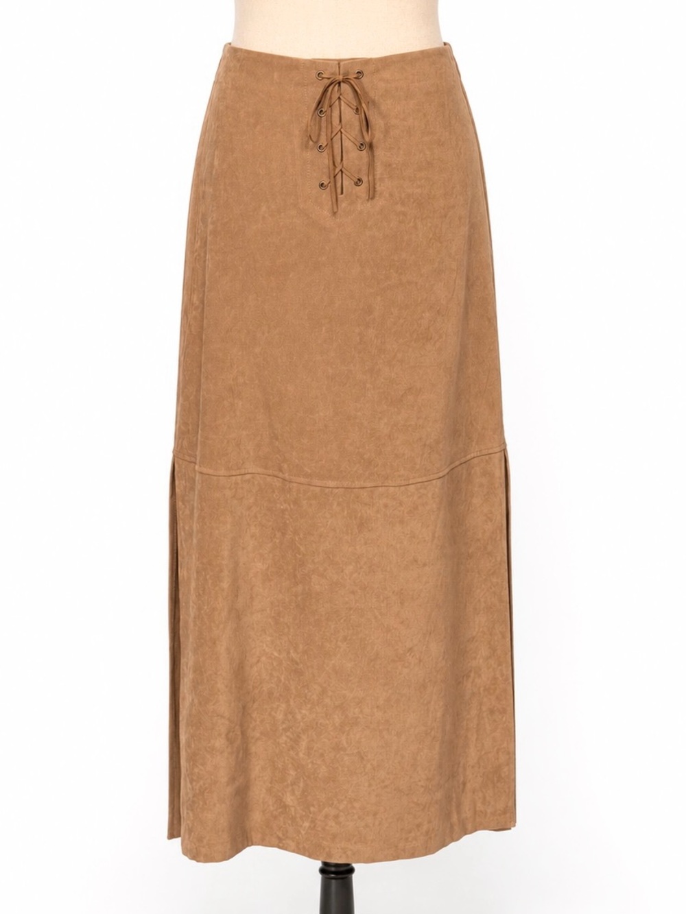 Vintage 90s Y2K lace front tan faux suede maxi skirt.  Boho. Ultrasuede - 5